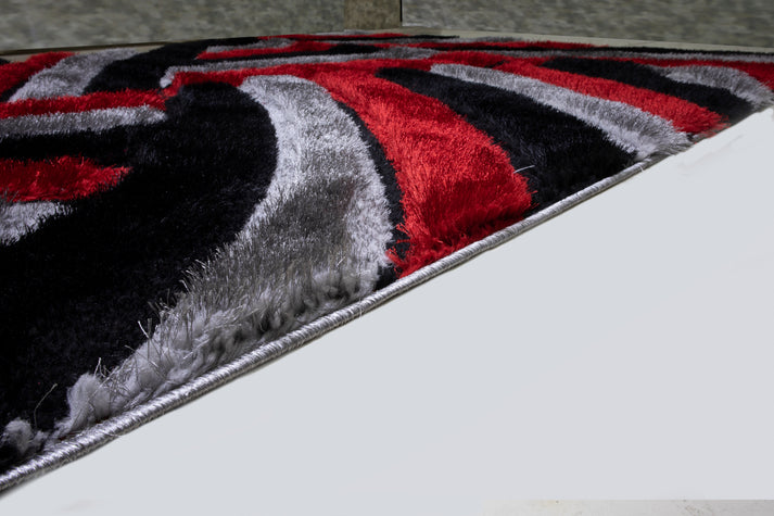 Shaggy 3D Gray- Red Area Rug 333