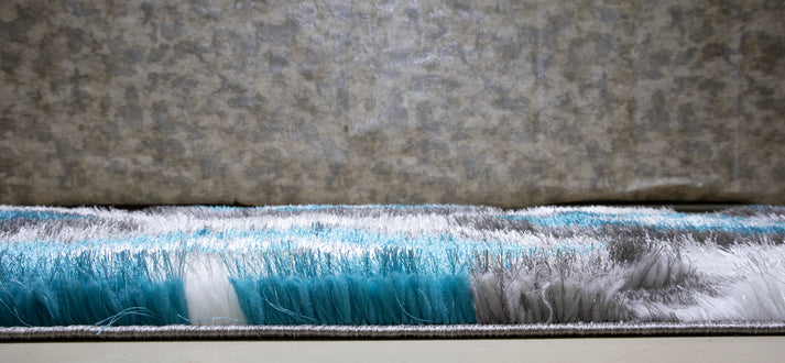 Colibri Shaggy 3D Gray - Turqouise Area Rug 151