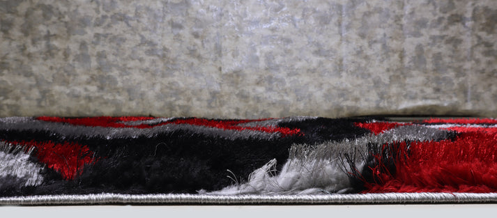 Shaggy 3D Gray- Red Area Rug 333