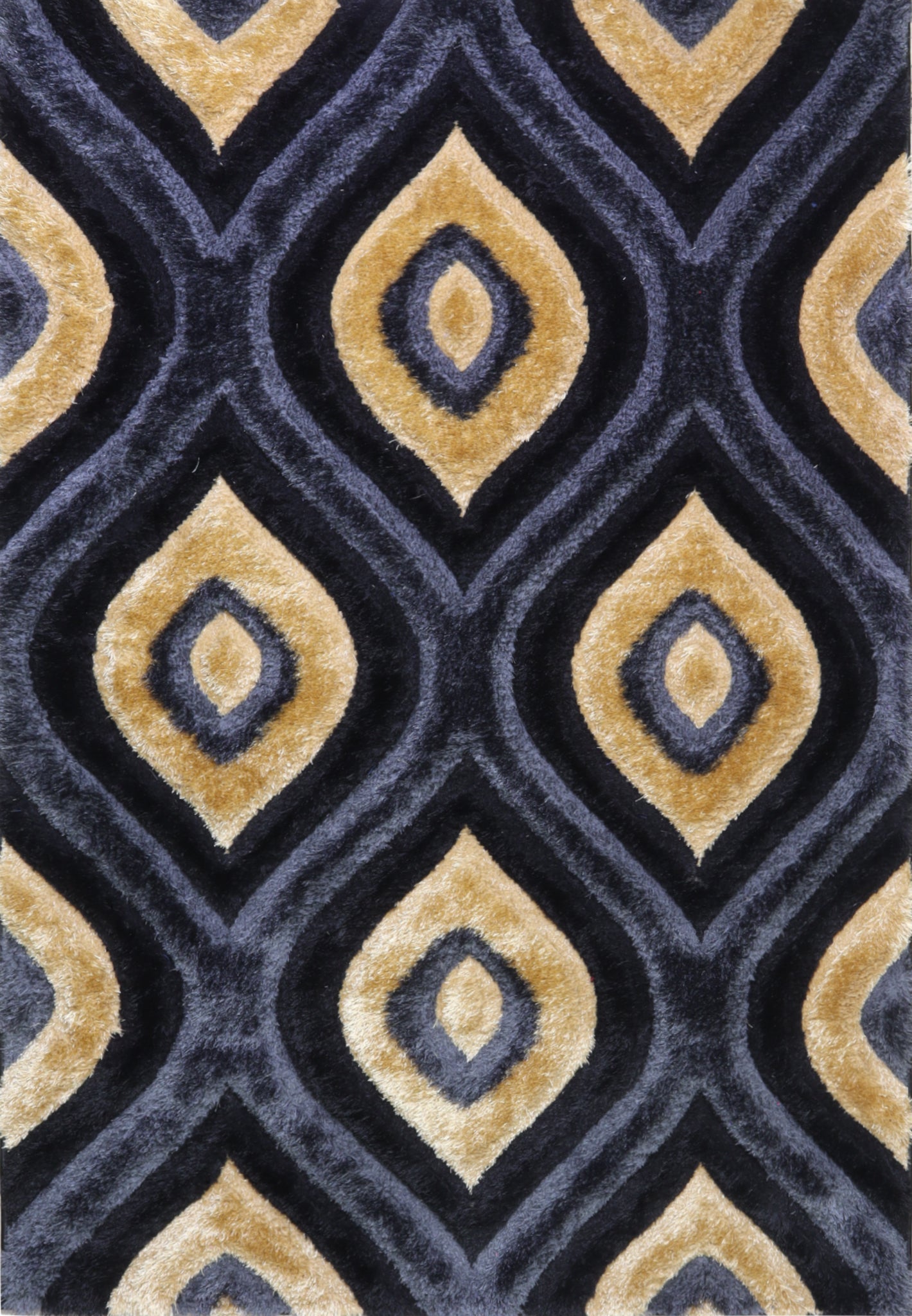 Colibri Shaggy 3D Gold Black Area Rug 151