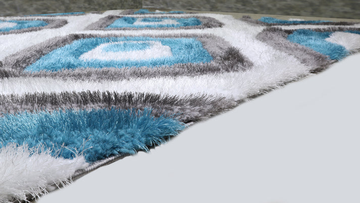 Colibri Shaggy 3D Gray - Turqouise Area Rug 151