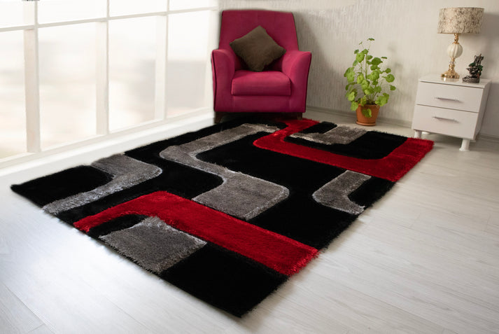 Shaggy 3D Red/Black Area Rug 199