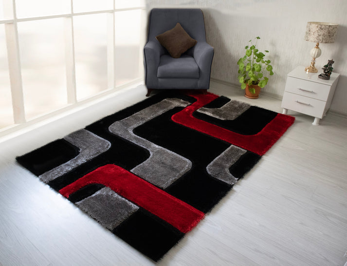 Shaggy 3D Red/Black Area Rug 199
