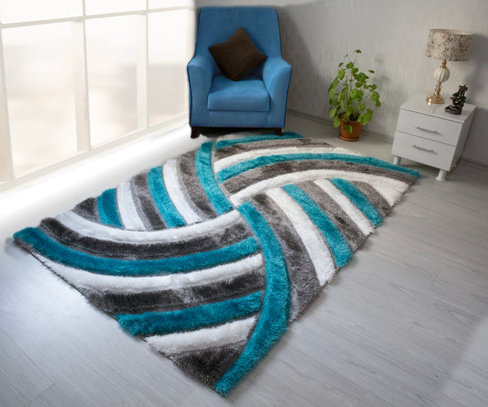 Colibri Shaggy 3D Gray-Turqouise Area Rug 333