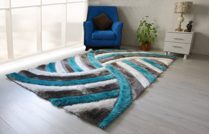 Colibri Shaggy 3D Gray-Turqouise Area Rug 333