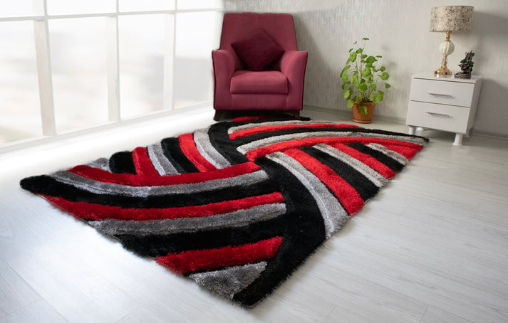 Shaggy 3D Gray- Red Area Rug 333
