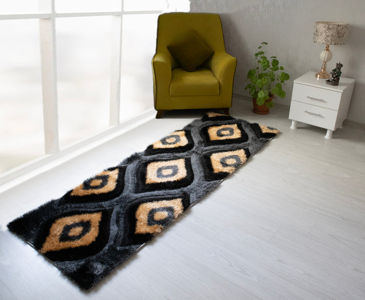 Colibri Shaggy 3D Gold Black Area Rug 151