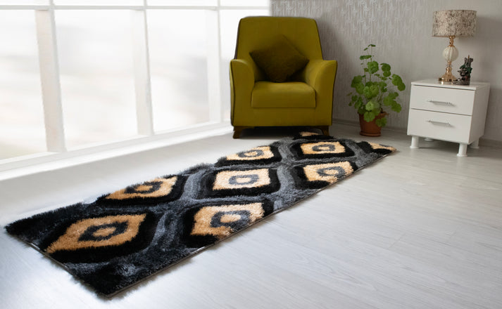 Colibri Shaggy 3D Gold Black Area Rug 151