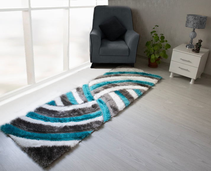 Colibri Shaggy 3D Gray-Turqouise Area Rug 333