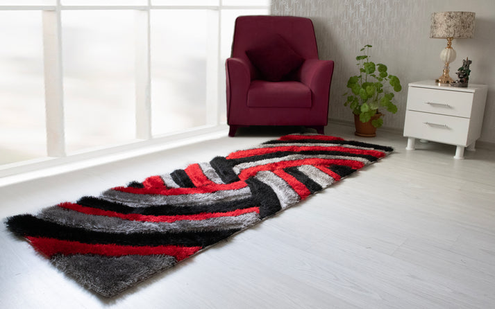 Shaggy 3D Gray- Red Area Rug 333