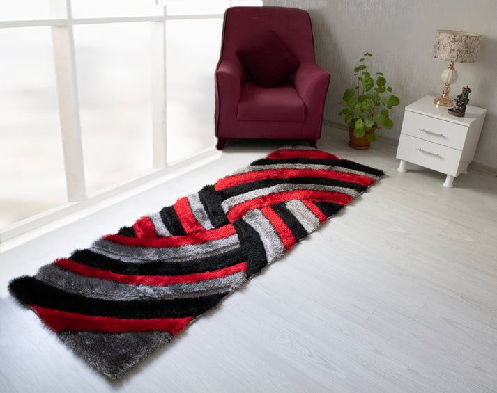 Shaggy 3D Gray- Red Area Rug 333