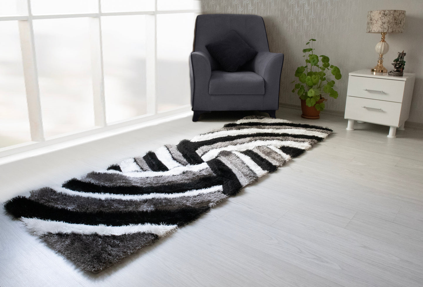Colibri Shaggy 3D Gray-Black Area Rug 333