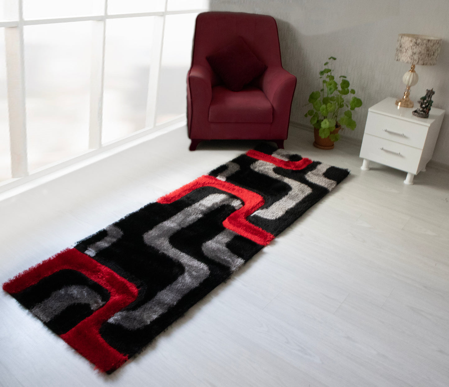 Shaggy 3D Red/Black Area Rug 199