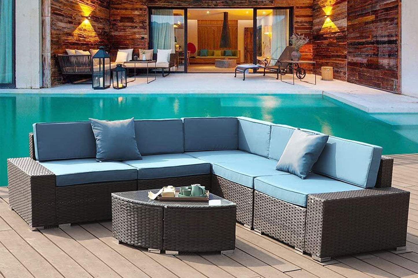 6 Piece Outdoor Wicker Rattan Modular Sofa Set