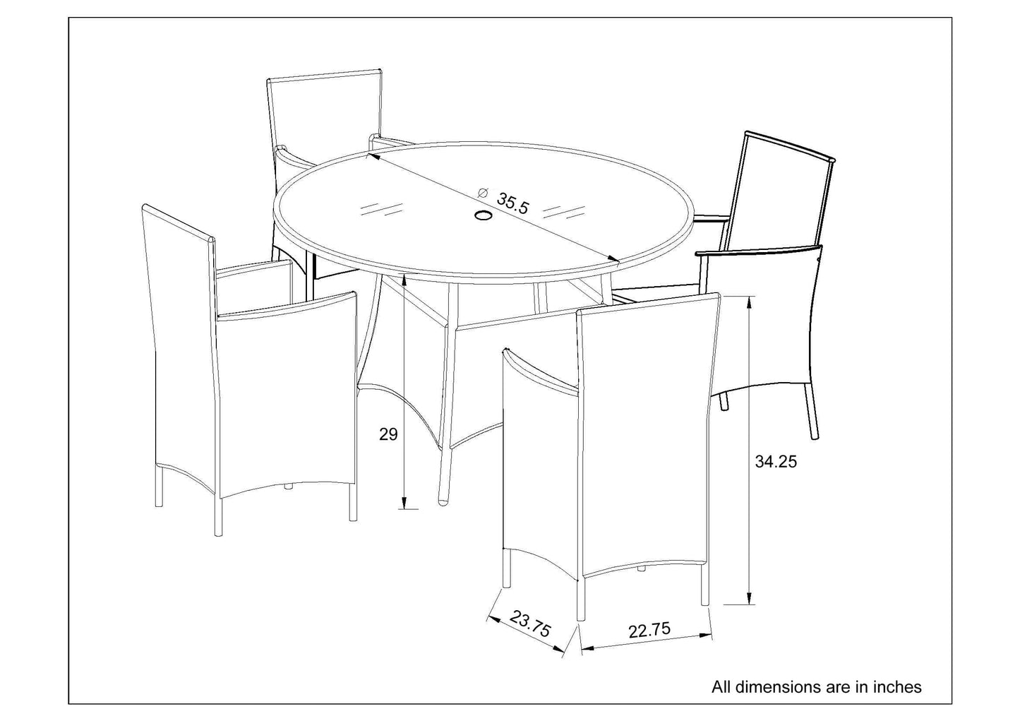 Staffora Penta 5 Piece All Weather Wicker Outdoor Dining Set