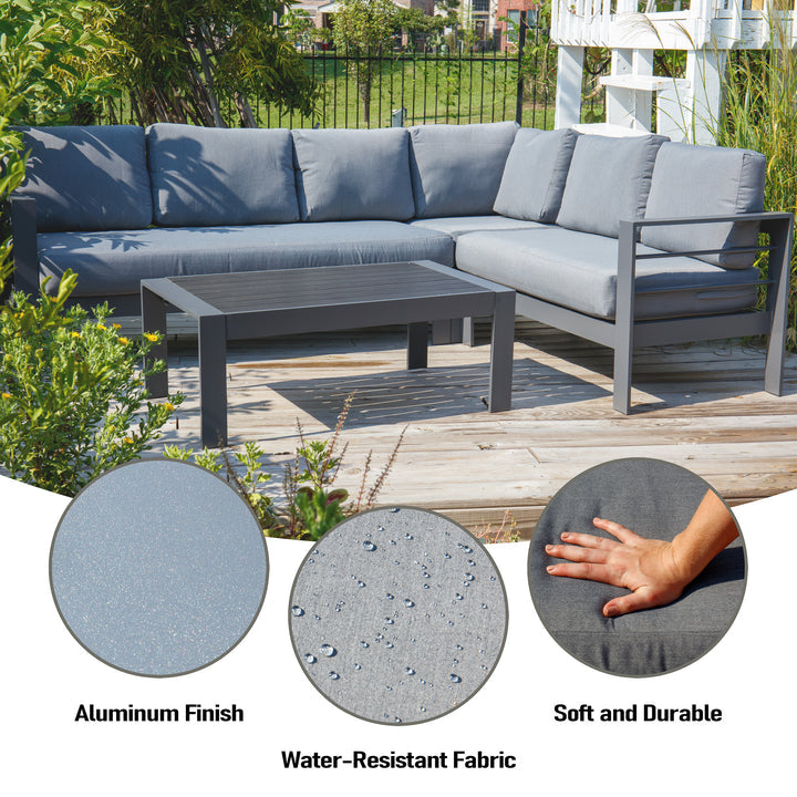 Staffora 6 Piece All Weather Aluminum Sectional with Cushions and Coffee Table