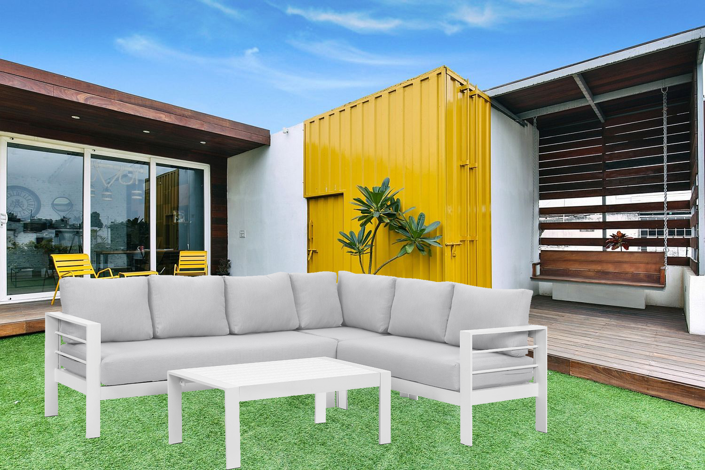 Staffora 6 Piece All Weather Aluminum Sectional with Cushions and Coffee Table