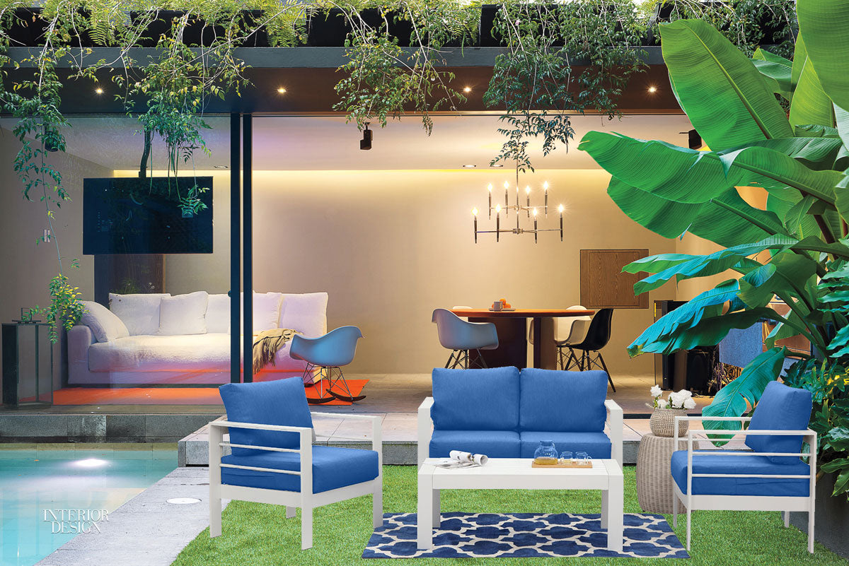 Staffora 4 Piece All Weather Aluminum Sofa Seating Group with Cushions and Coffee Table - Blue