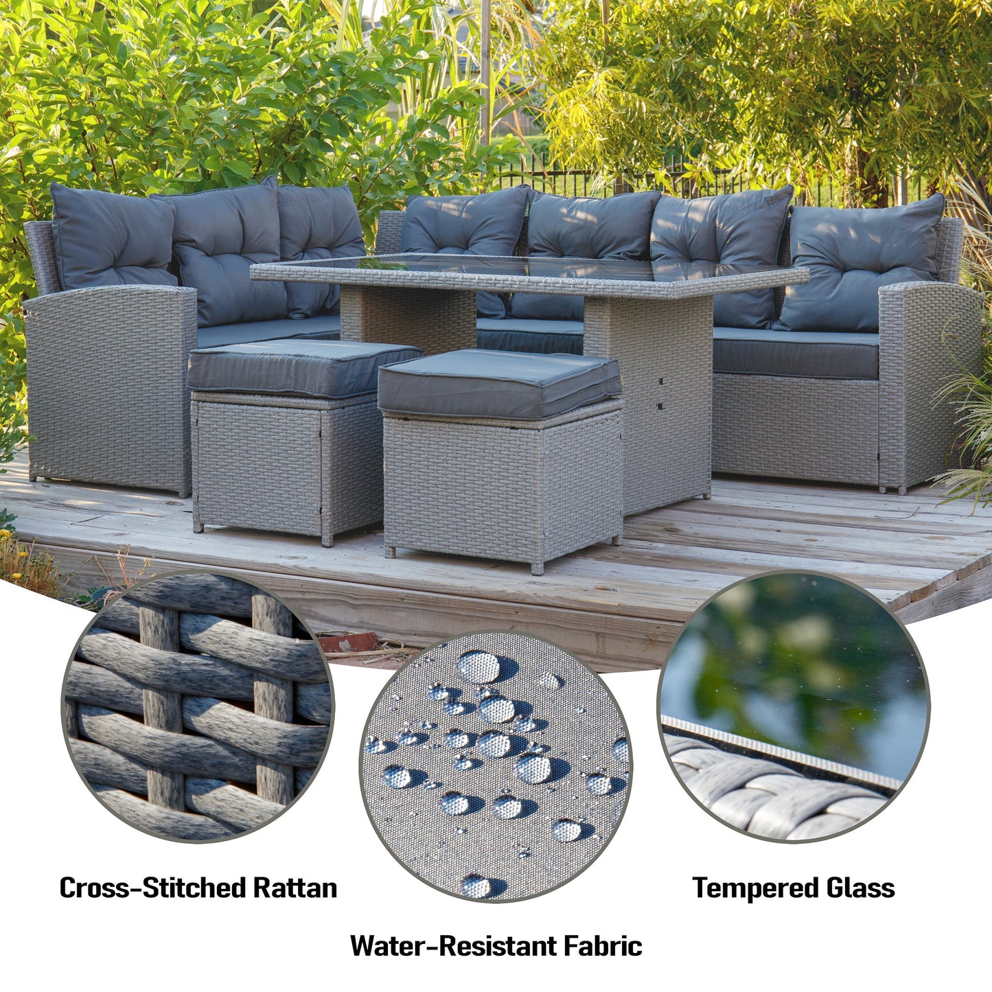 10 Piece Outdoor Wicker Rattan Moduler Dining Set - ASI-5566-GRAY