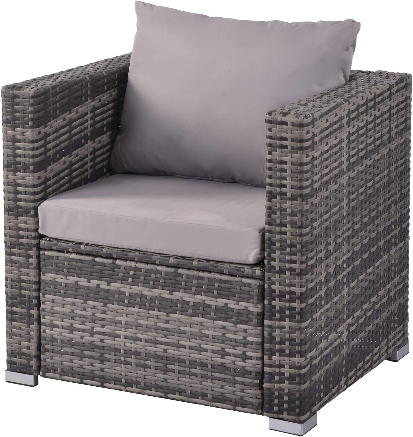 Gray Waved 4 Piece Outdoor Sofa Set with Tempered Glass Table Top