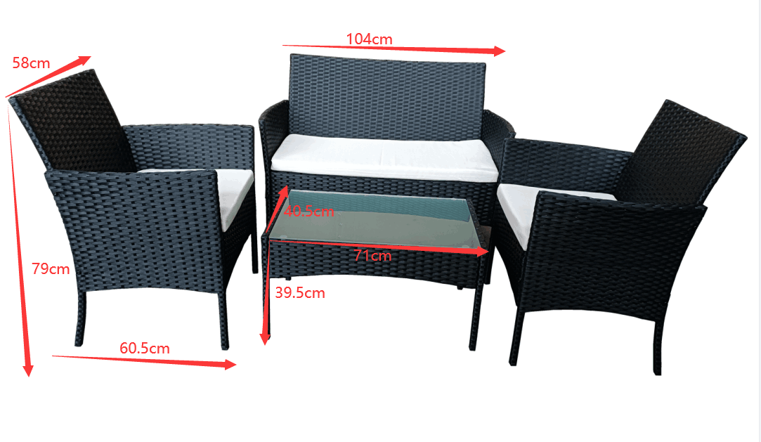 Rattan Waved 4 Piece Outdoor Sofa Set with Coffee Table