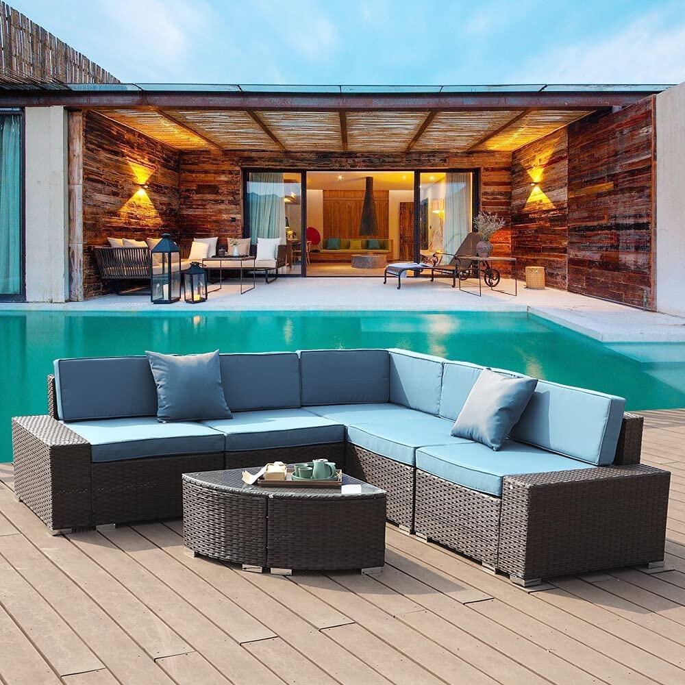 6 Piece Outdoor Wicker Rattan Modular Sofa Set
