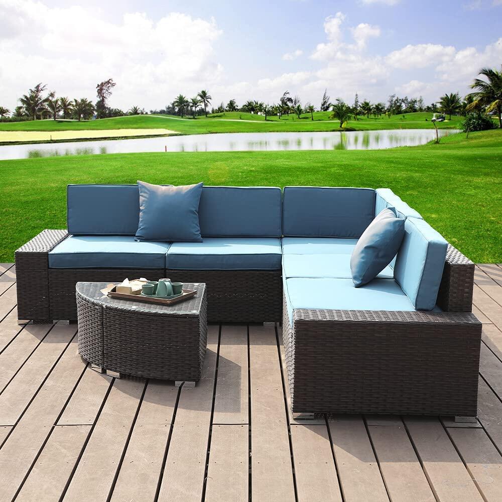 6 Piece Outdoor Wicker Rattan Modular Sofa Set