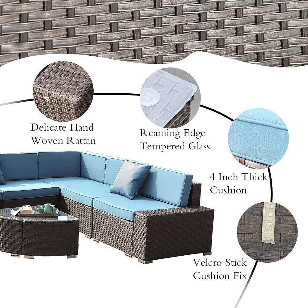 6 Piece Outdoor Wicker Rattan Modular Sofa Set