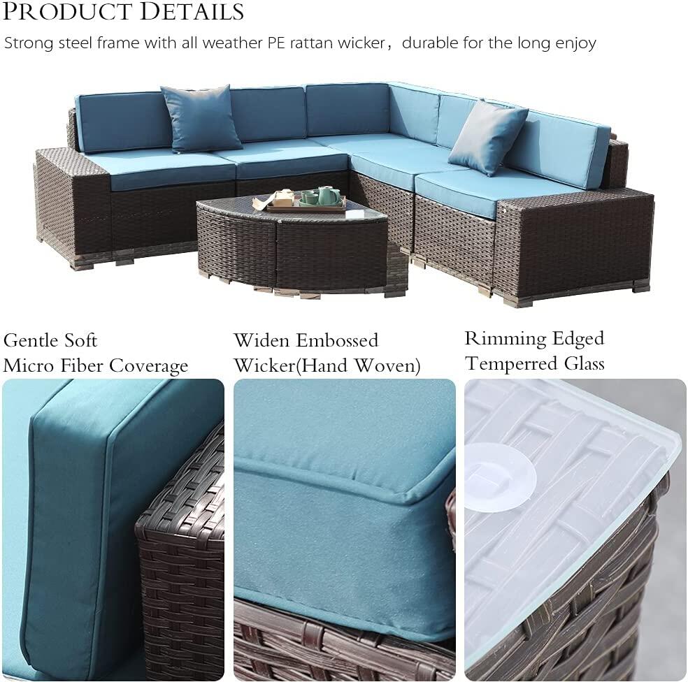 6 Piece Outdoor Wicker Rattan Modular Sofa Set