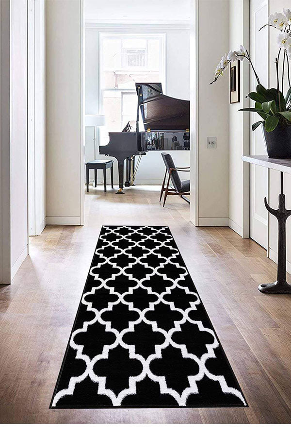 Trellis Collection Contemporary Black Area Rug