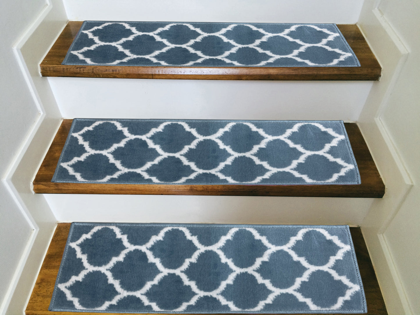 MSRUGS Trellis Collection Contemporary Soft Cozy and Vibrant Light Blue Stair Treads - Set of 7