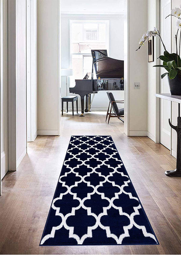 Trellis Collection Contemporary Navy Area Rug