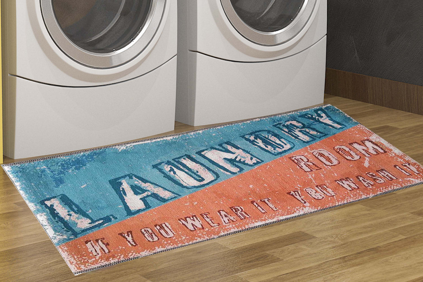 Artistic Print Laundry Mat with Non-Slip Backing
