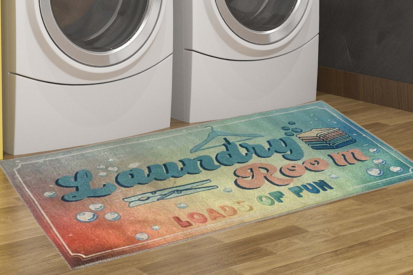 Artistic Print Laundry Mat with Non-Slip Backing