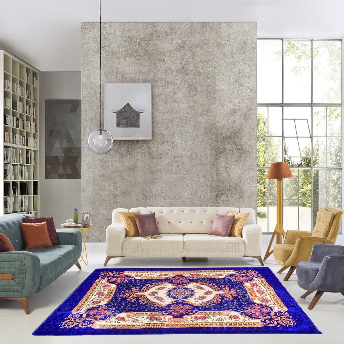 Oriental Blue 6'.6" x 10' Rug Soft Cozy Carved Design