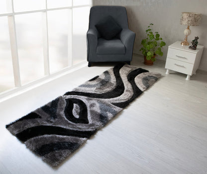 Colibri Shaggy 3D Gray - Black Area Rug 444