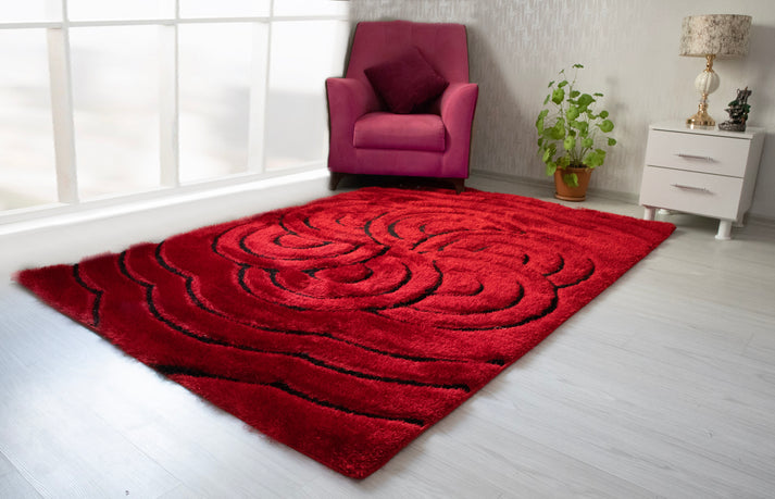 Colibri Shaggy 3D Red Area Rug 999