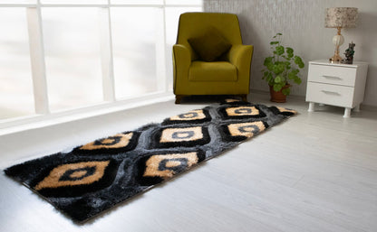 Colibri Shaggy 3D Gold Black Area Rug 151
