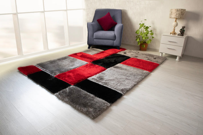 Colibri Shaggy 3D Gray-Red Area rug 161