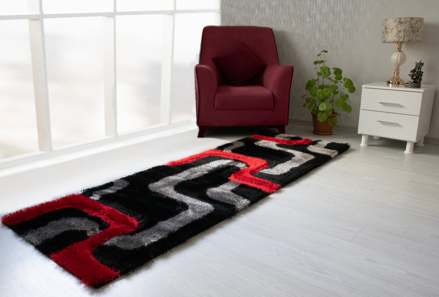 Shaggy 3D Red/Black Area Rug 199