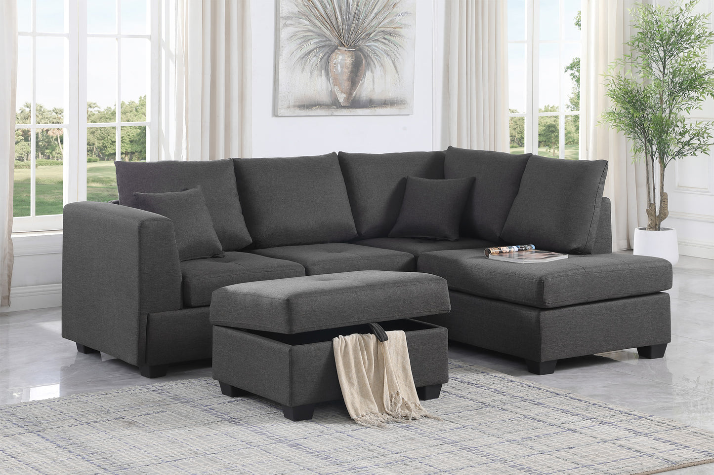 Dorris Sofa in Gray Indoor Sectional with ottoman