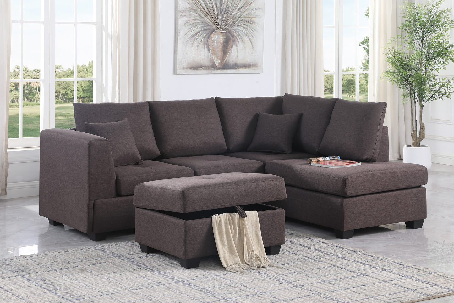 Dorris Sofa in Brown Indoor Sectional with ottoman