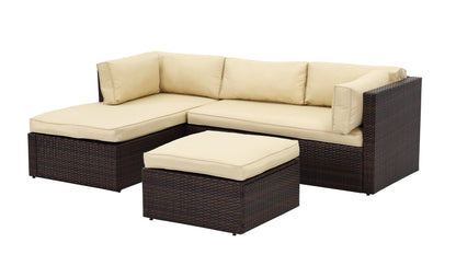 Gazebo 3 Piece All Weather Wicker L-Shape Sectional with Chaise with Cushions and Ottoman
