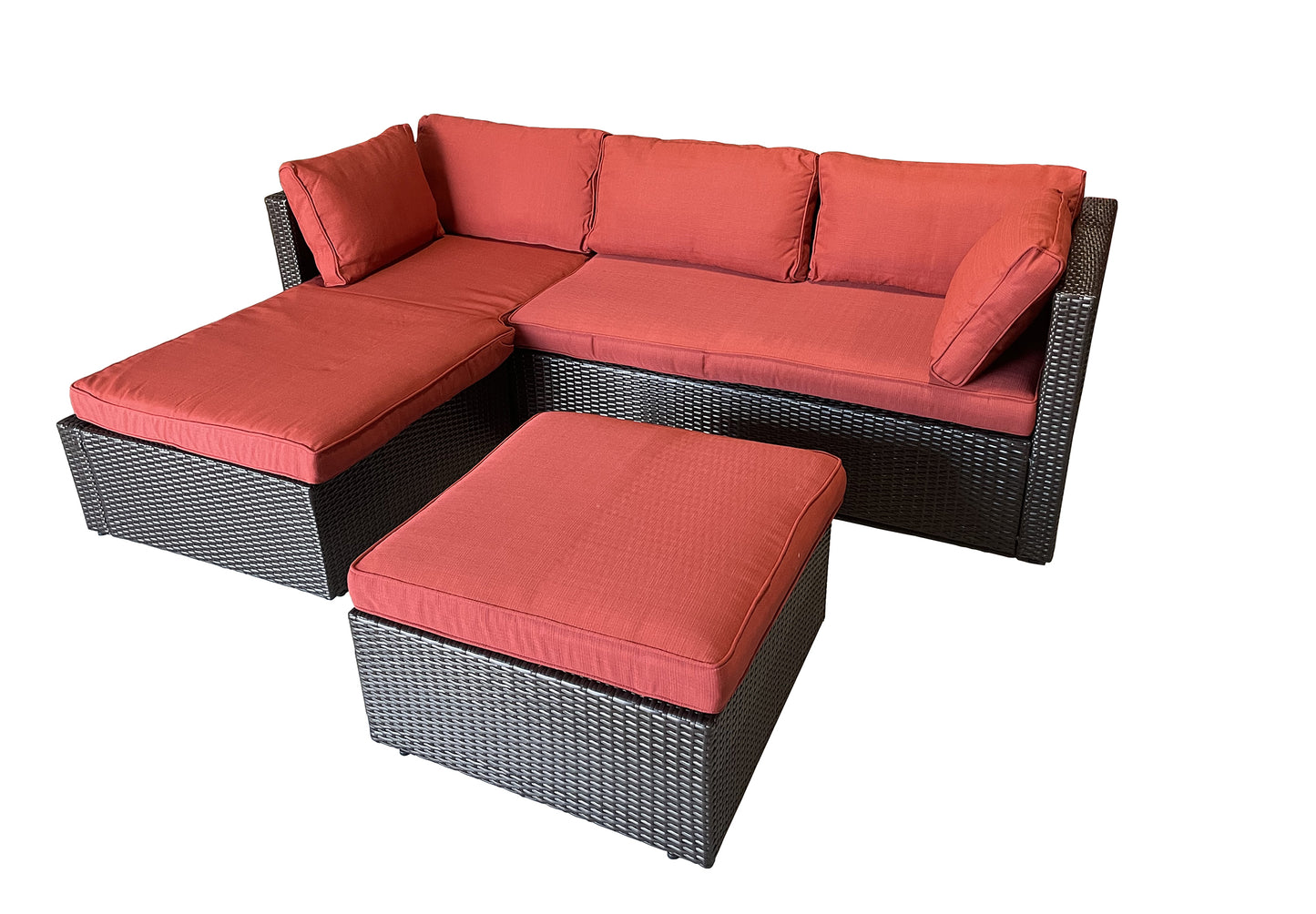 Gazebo 3 Piece All Weather Wicker L-Shape Sectional with Chaise with Cushions and Ottoman