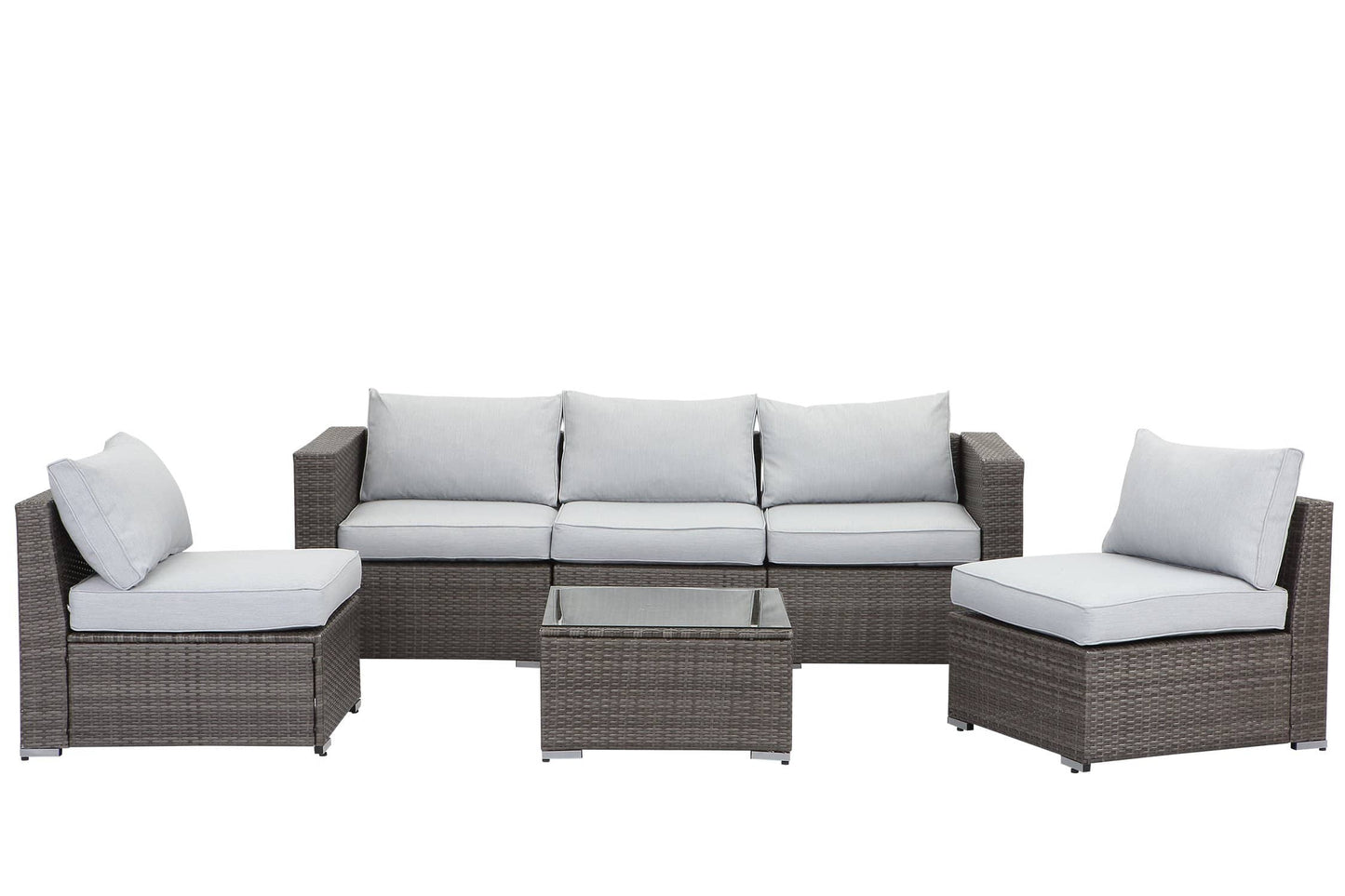 Staffora Evoke 6 Piece All Weather Wicker Sofa Seating Group with Cushions and Coffee Table - Grey