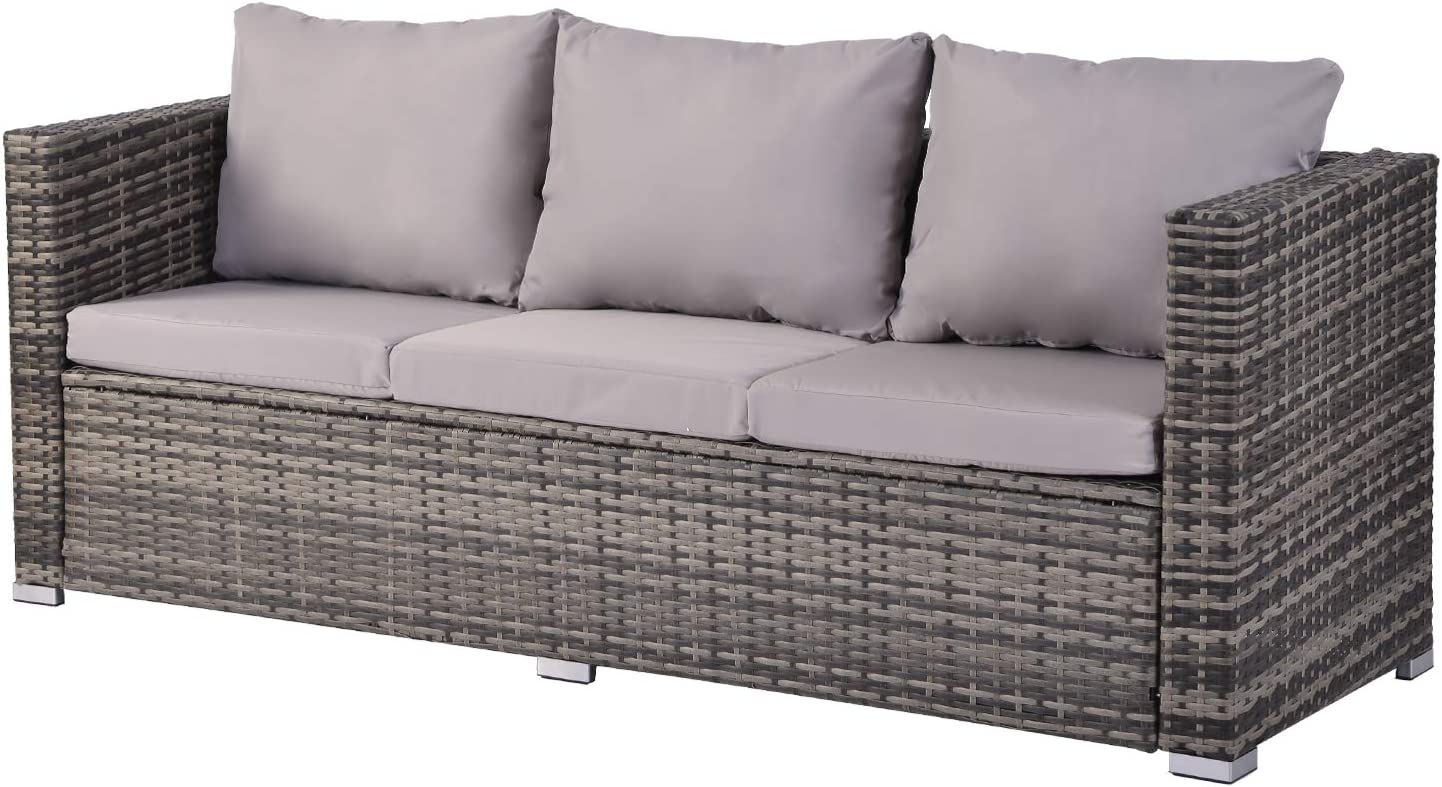 Gray Waved 4 Piece Outdoor Sofa Set with Tempered Glass Table Top
