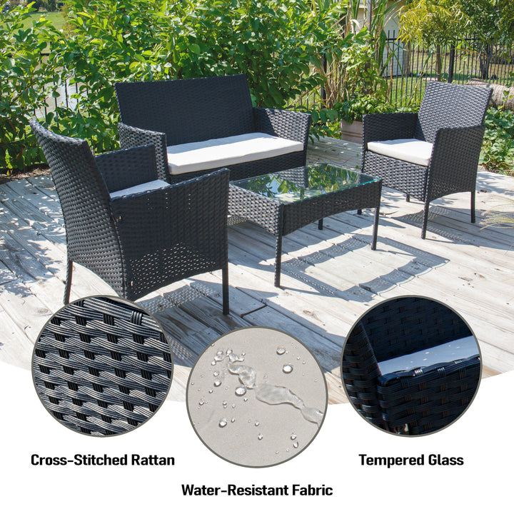 Rattan Waved 4 Piece Outdoor Sofa Set with Coffee Table