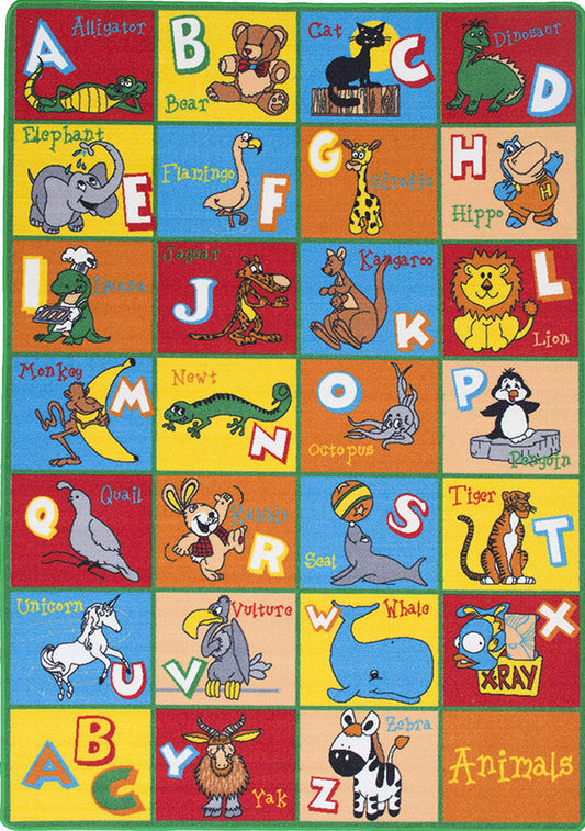 Animal Friends Playful Alphabet ABCD Kids Fun Area Rug