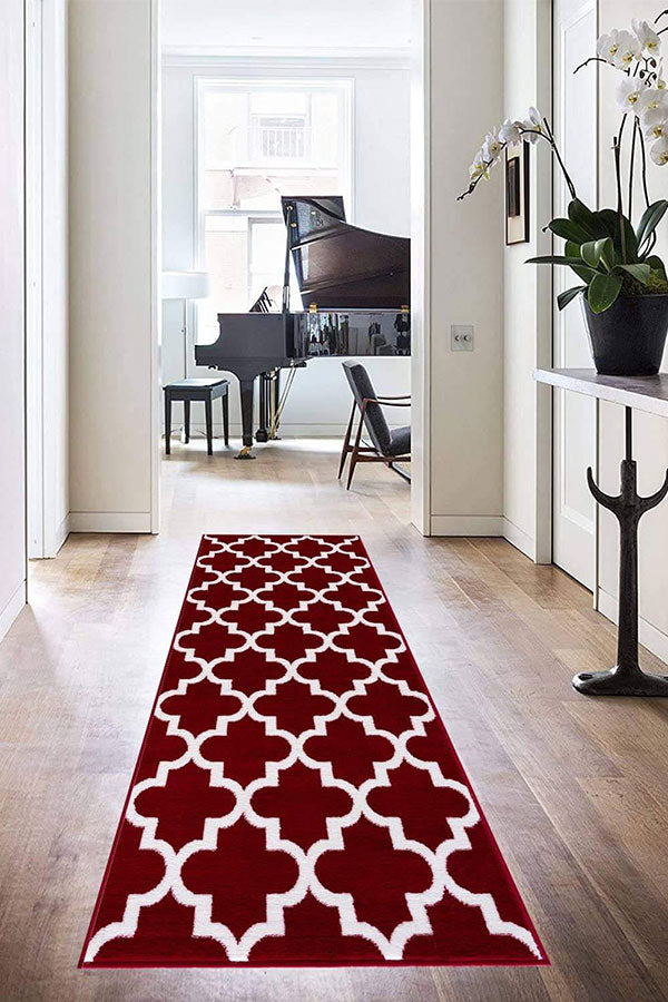 Trellis Collection Contemporary Red Area Rug