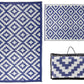 Trellis Design Blue/White Reversible Indoor/Outdoor Mat Area Rug with Bag